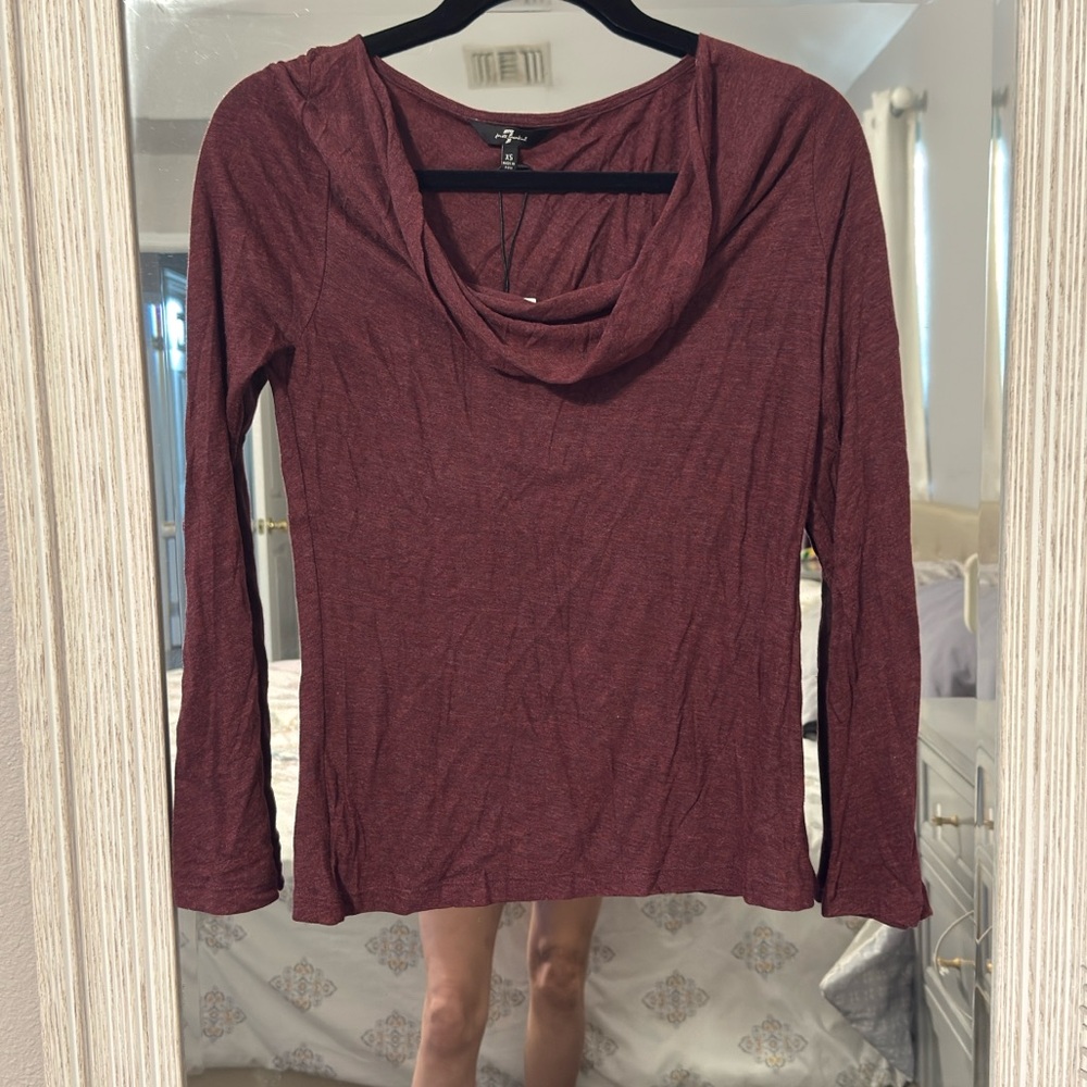 7ForAllMankind Women's Burgundy Long Sleeve Top